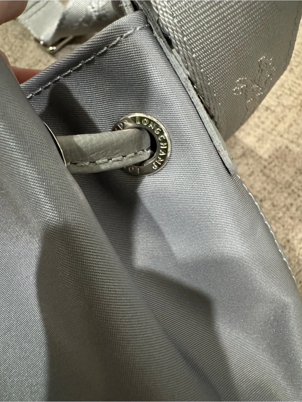 Longchamp Le Pilage Neo Grey Drawstring Bucket Bag